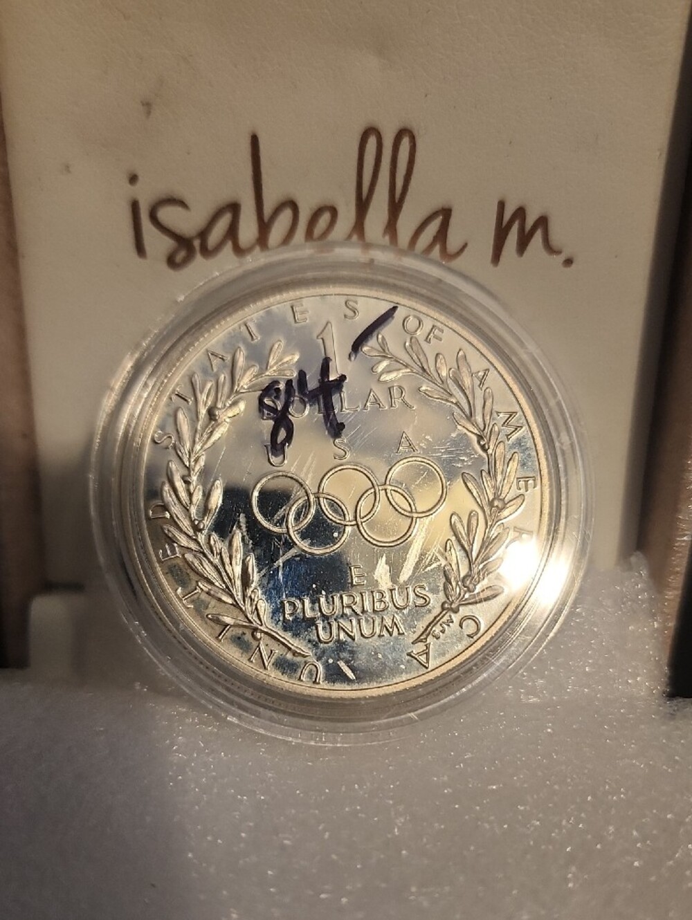 1988 Silver Olympic Commemorative Coin with Olympic Rings - Picture 3 of 8